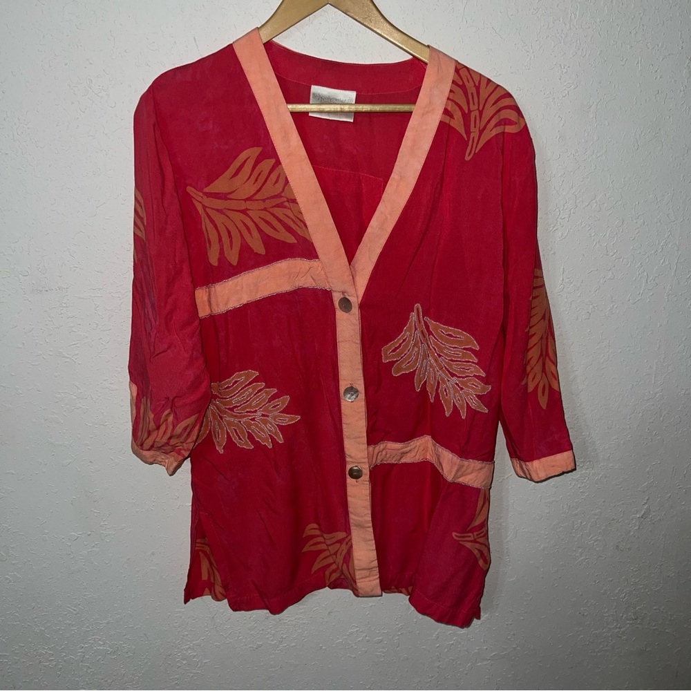 Nativewear Designs Coral Pink Fern Bead Embellished Button-down Size Small